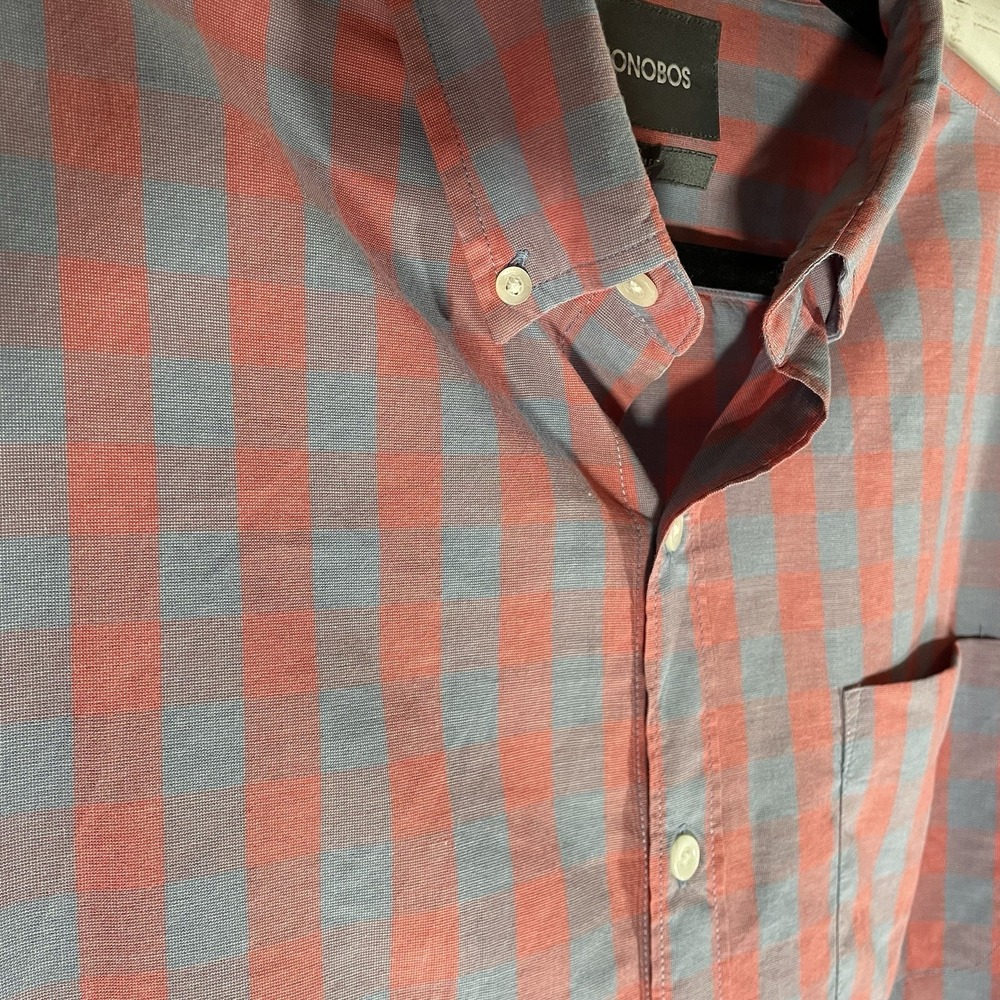 Bonobos Long Sleeve Button Down Shirt Slim Fit L Pink and Blue Checked Preppy - Picture 4 of 6